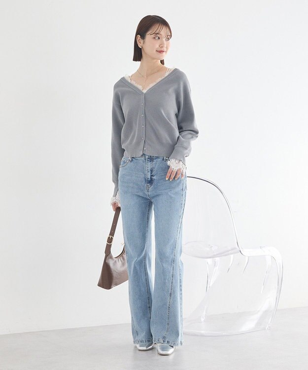 earth music&ecology レーストリムカーディガン Gray