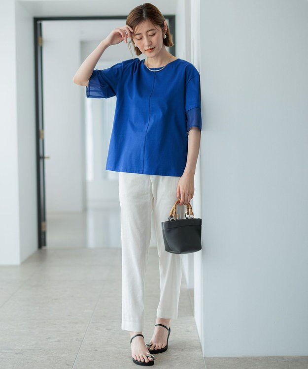 23区 【GLOW8月号掲載/洗える】スムースコンビジャージー ランタンスリーブ カットソー ロイヤルブルー