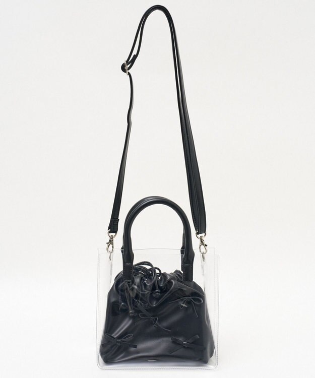WEGO 巾着付きクリアショルダー ブラック