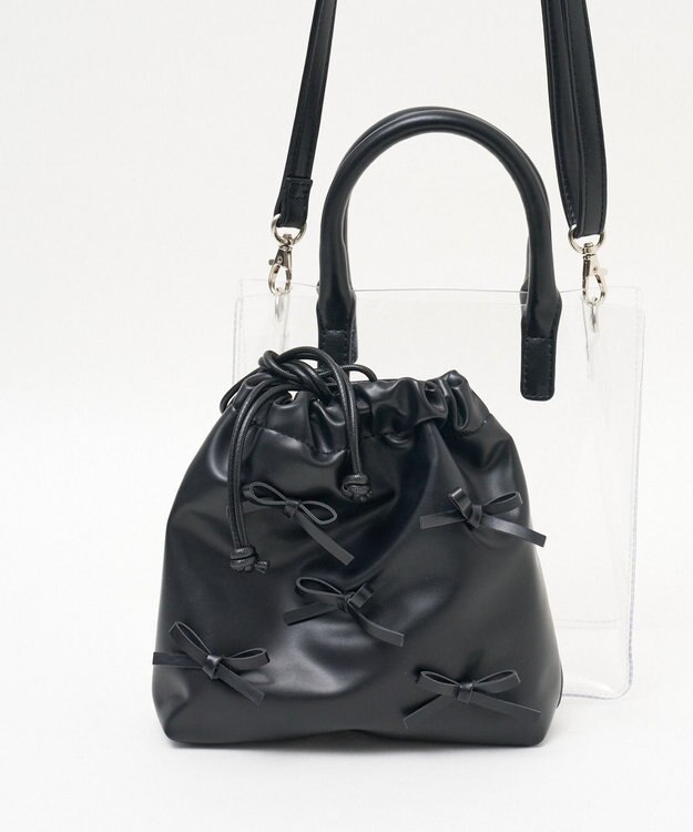 WEGO 巾着付きクリアショルダー ブラック