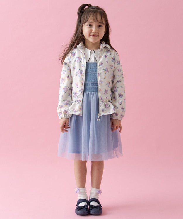 ANY KIDS フード取り外し 総柄 ブルゾン オフホワイト系花柄