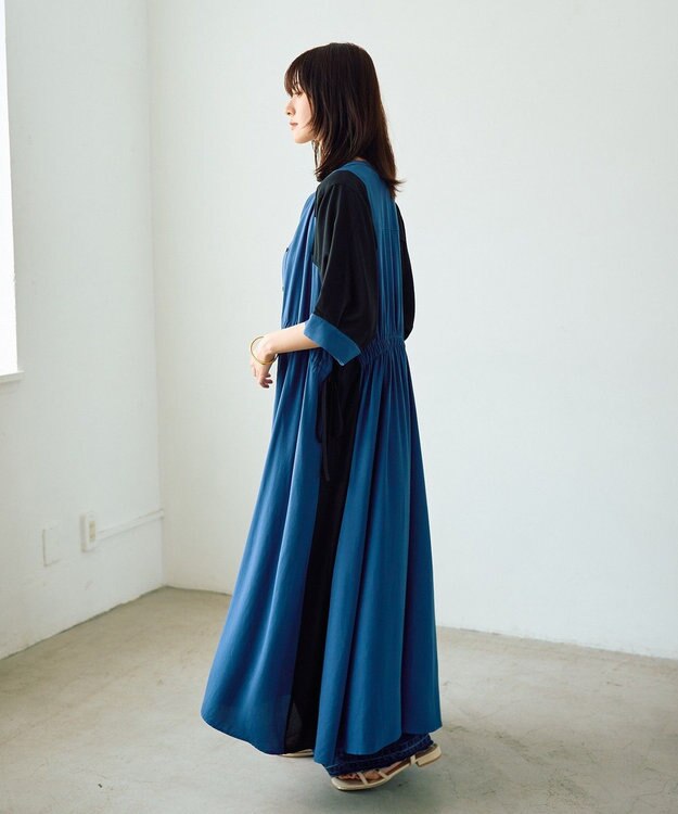 YECCA VECCA 配色デザインシャツワンピース Blue