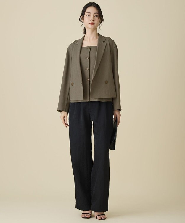 自由区 【カタログ掲載・人気素材・セットアップ対応】リネンライクシンセティックノースリーブ ブラウス カーキ