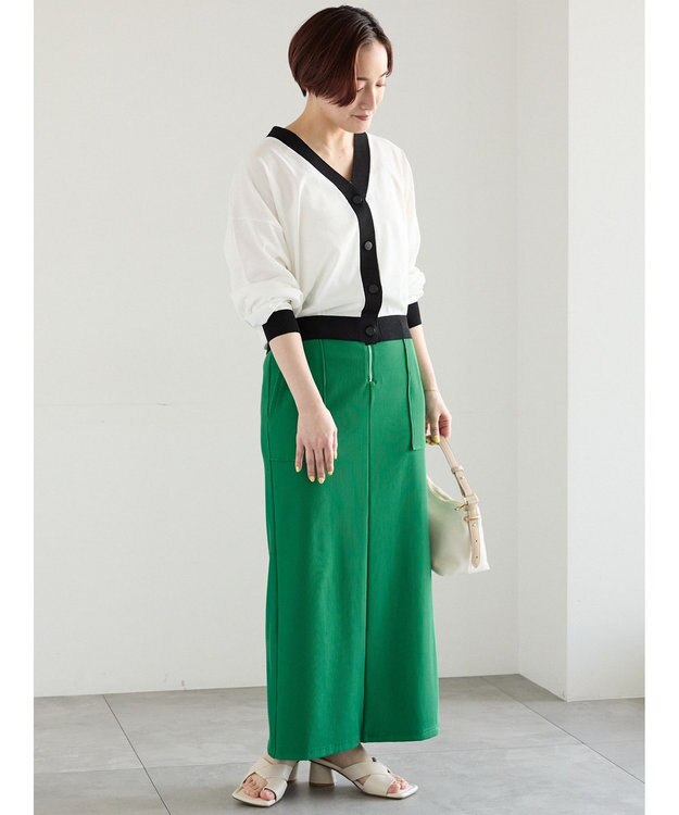 Te chichi 14G綿ポリVネックカーディガン オフホワイト