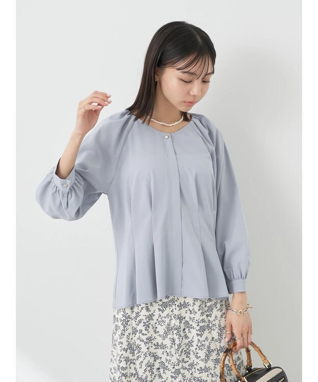 earth music&ecology ペプラムブラウス Grayish Blue