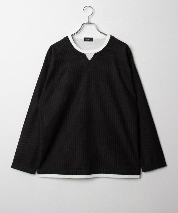 WEGO フェイクレイヤードキーネックT（LS） ブラック中濃色