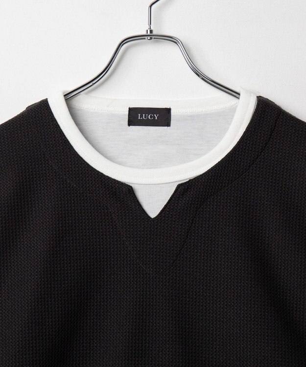 WEGO フェイクレイヤードキーネックT（LS） ブラック中濃色