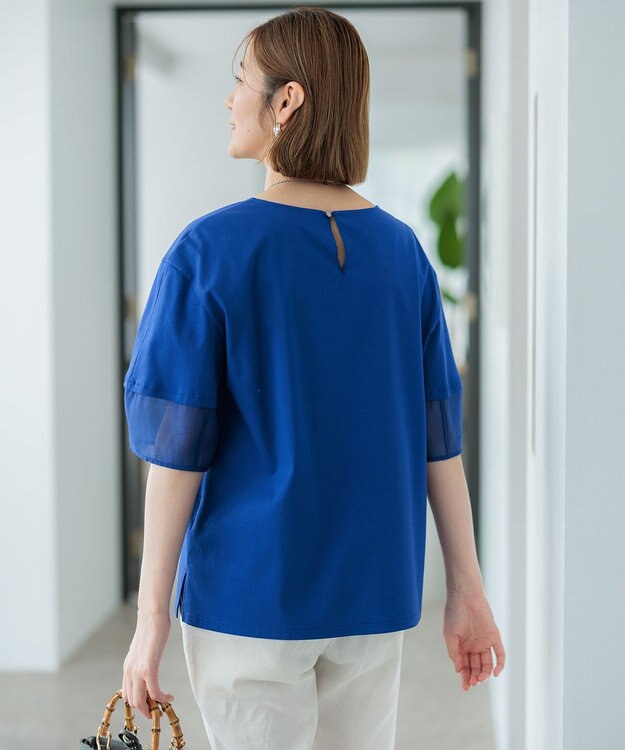 23区 S 【GLOW8月号掲載/洗える】スムースコンビジャージー ランタンスリーブ カットソー ロイヤルブルー