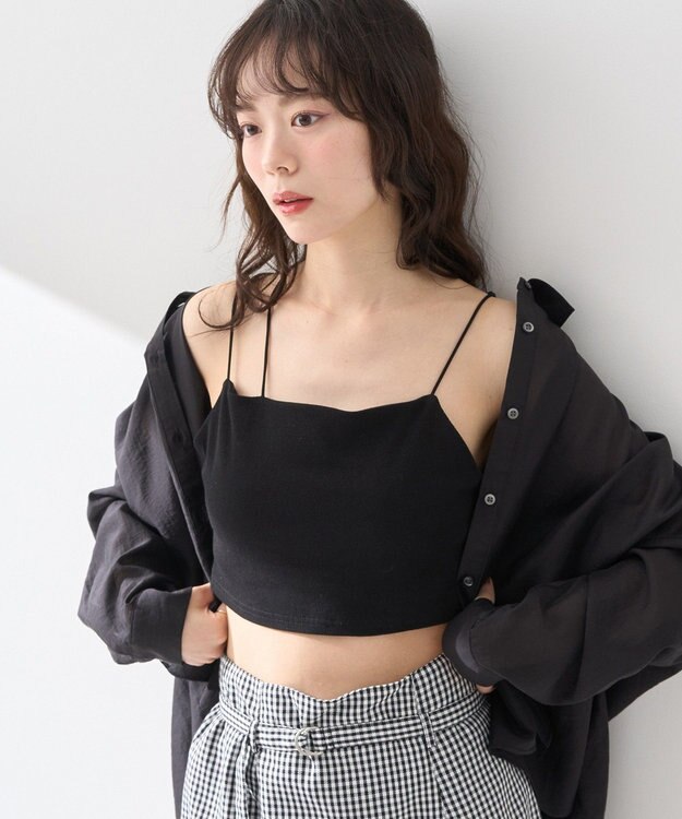 earth music&ecology アシメショルダーショートキャミソール Black
