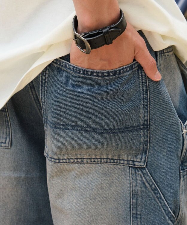 WEGO ダブルニーダメージデニムショーツ デニム中濃加工色