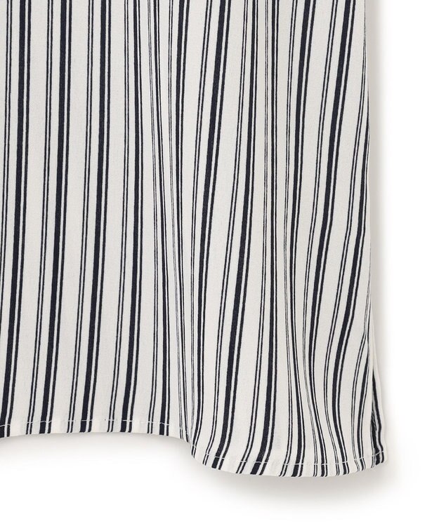 23区 【洗える】ランダムストライププリント キーネック ブラウス ホワイト系ストライプ