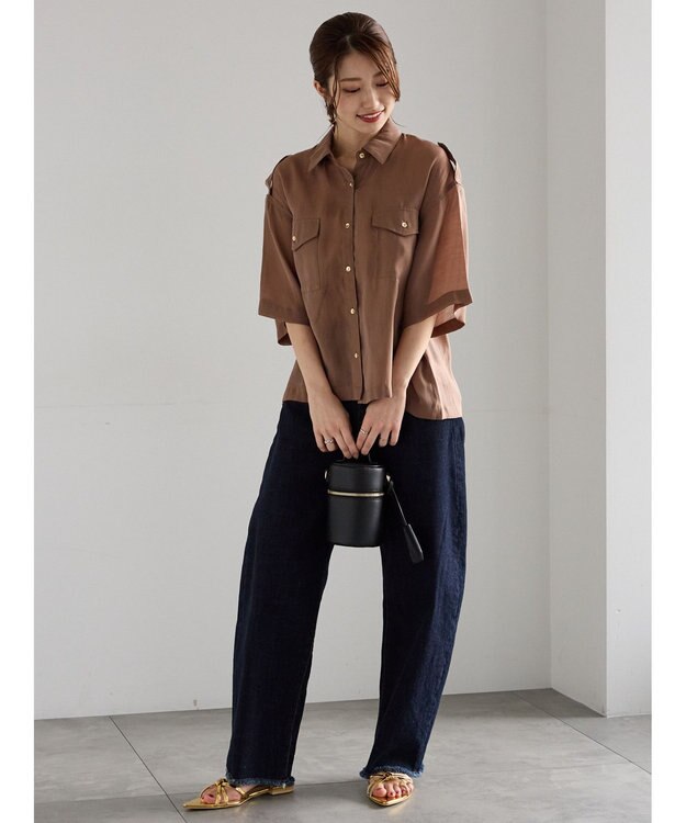 Te chichi シアー半袖Wポケットシャツ モカ