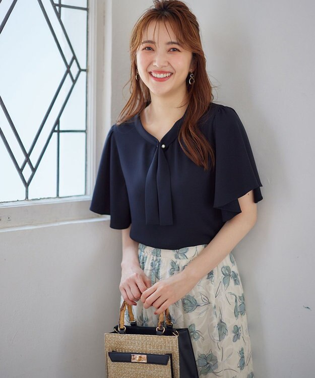 ANY SIS S 【洗える】パール調ボウタイ ブラウス ネイビー