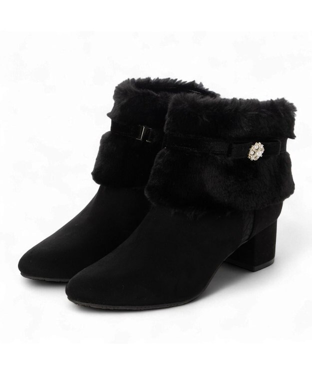 ing <Pitti>4WAYファービジューリボンベルトショートブーツ ブラックスエード