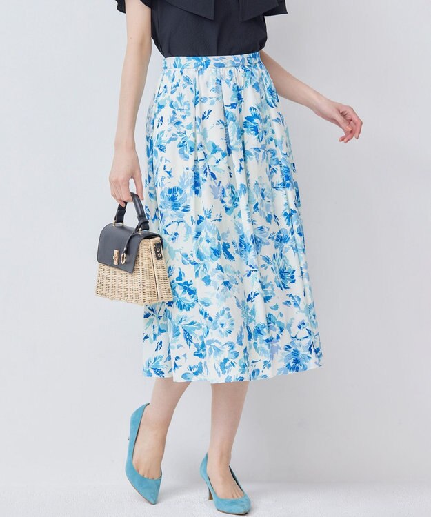 組曲 S スプレーローズプリント フレアスカート ブルーグラデーション系5