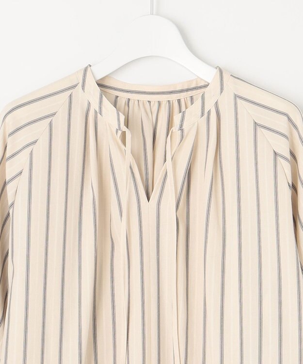 23区 【SLOW/洗える】コットンナイロンストライプ カフタン ワンピース アイボリーストライプ