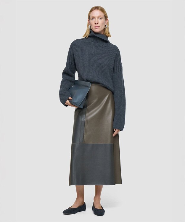 JOSEPH オーバーレイナッパ　レザースカート Smoke combo