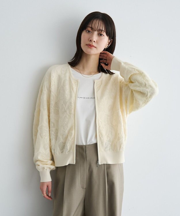 YECCA VECCA ふくれジャガードニットブルゾン Black