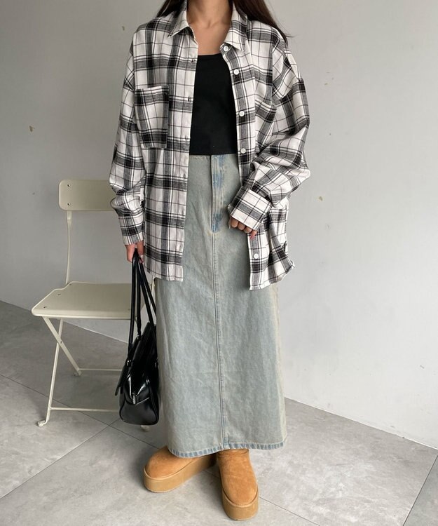 WEGO チェックBIGシャツ ホワイトチェック1