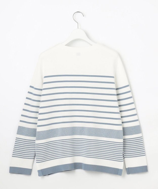 J.PRESS LADIES L 【洗える】Cotton Acetate パネルボーダー プルオーバー ニット ブルー系1