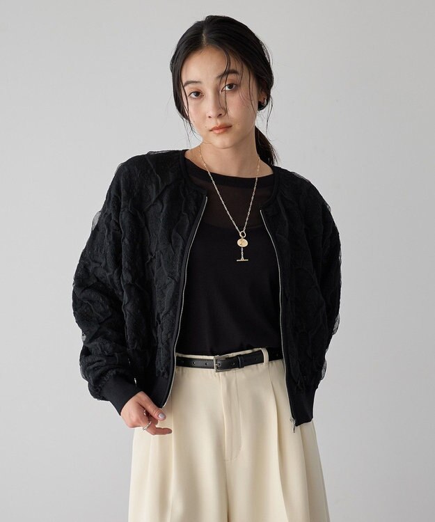 YECCA VECCA ふくれジャガードニットブルゾン Black