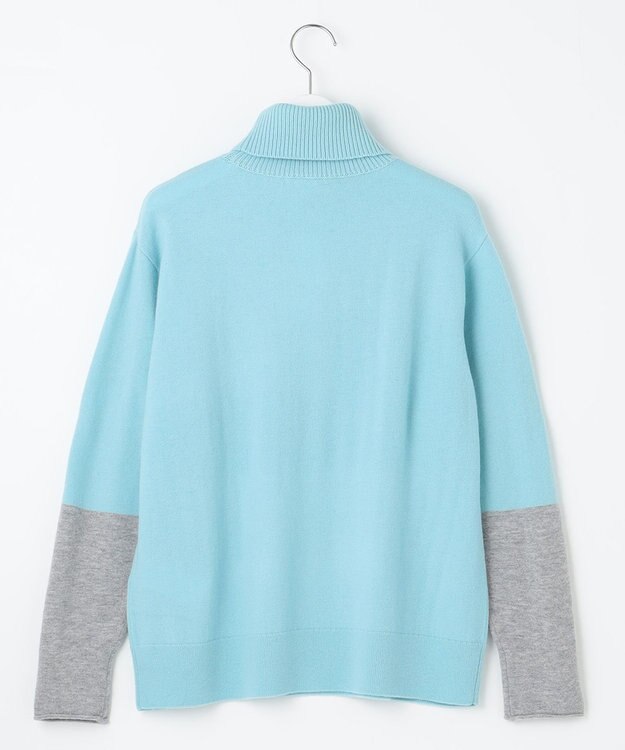 自由区 【洗える】セミウーステッドウールタートルネック ニット メンソール×ライトグレー
