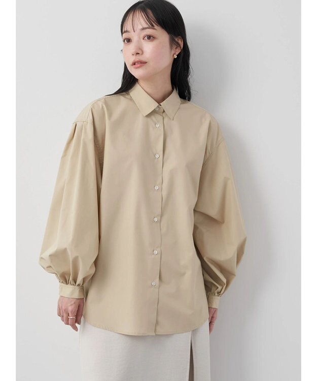 earth music&ecology 袖タックブラウス Beige