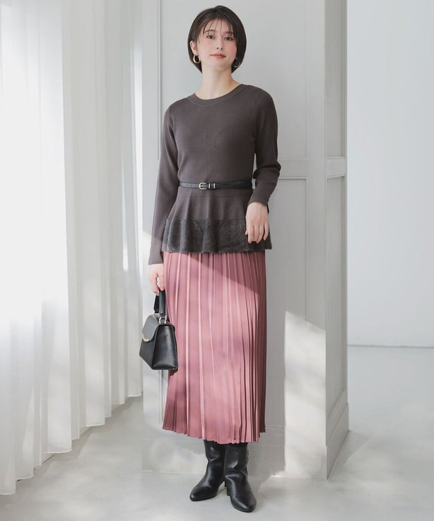 ANY SIS ペプラムフェザー ニット スレート