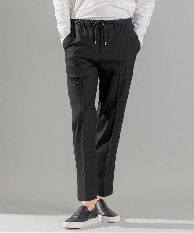 JOSEPH HOMME 新素材・新型【洗える/ストレッチ/ウエストゴム仕様】キャリーマンストレッチ ドロスト付ストレートパンツ / HOVE ブラック系