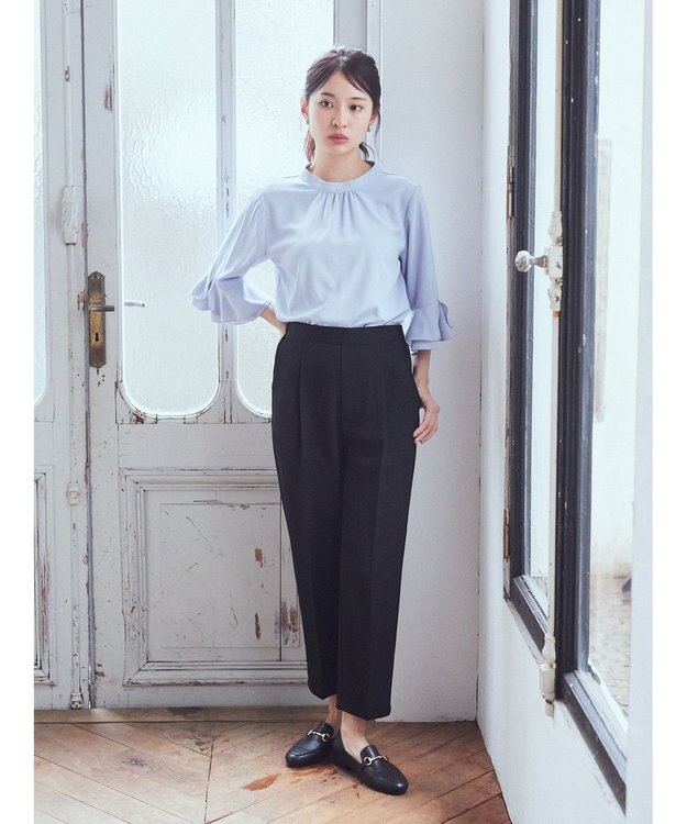 earth music&ecology ラッフル７分袖ブラウス Sax