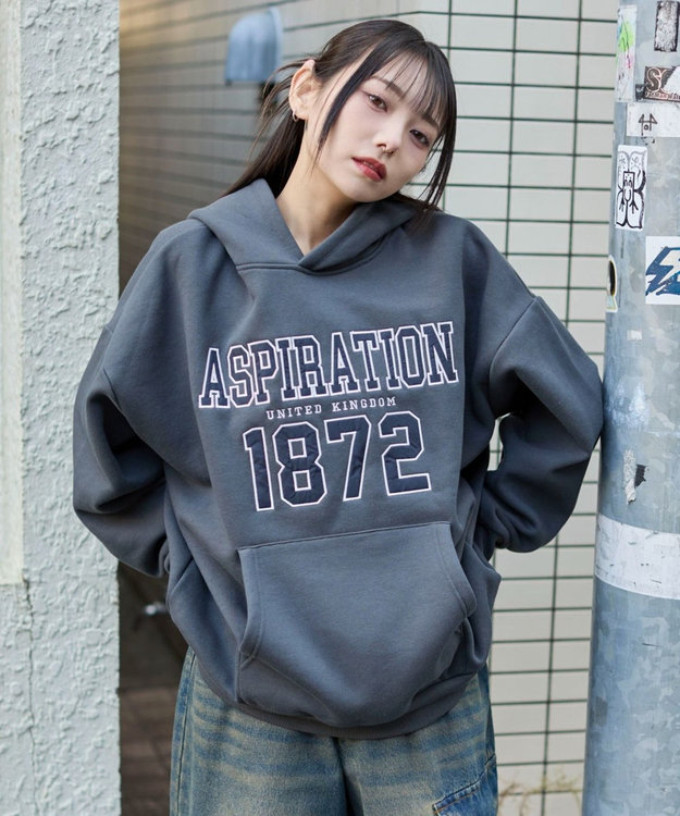 WEGO 裏起毛グラフィックビッグプルパーカー ダークグレー