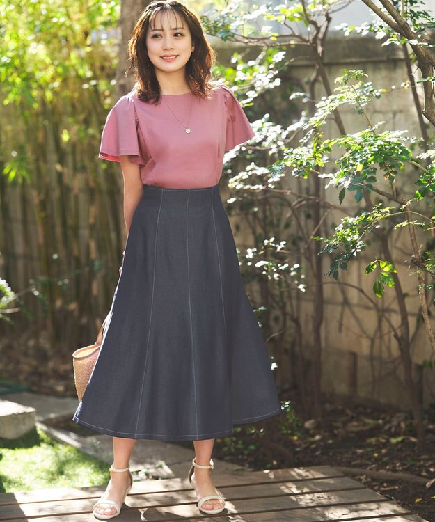 ANY SIS S 【低身長企画】レースアップナローフレア スカート シャンブレー