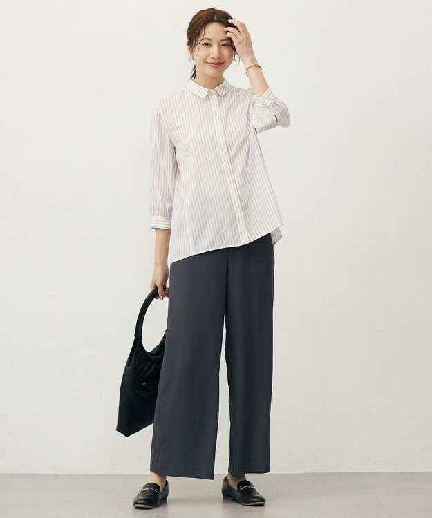 J.PRESS LADIES L 【洗える・吸水速乾・接触冷感・セットアップ対応】Light ジョーゼット ワイド パンツ スレート系