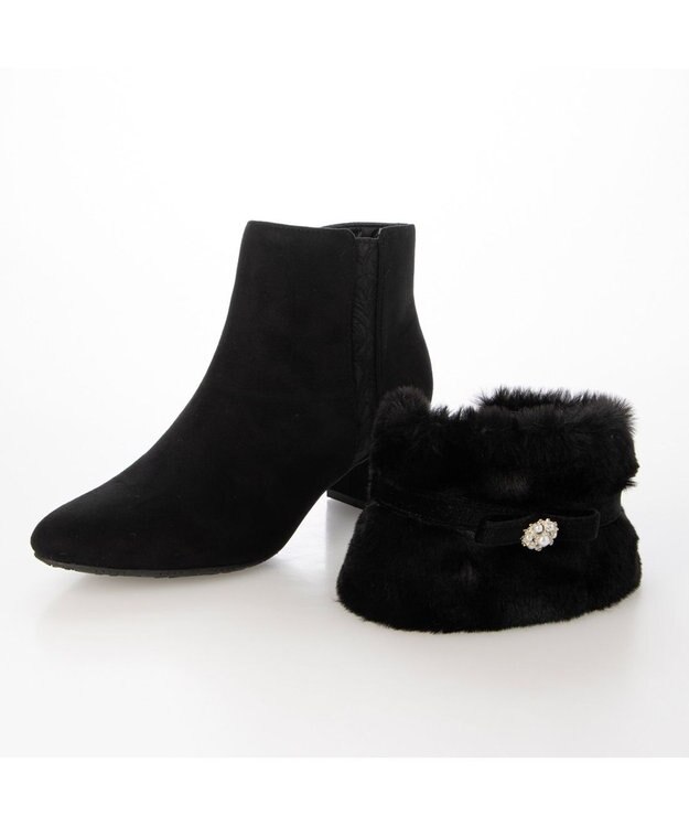 ing <Pitti>4WAYファービジューリボンベルトショートブーツ ブラックスエード