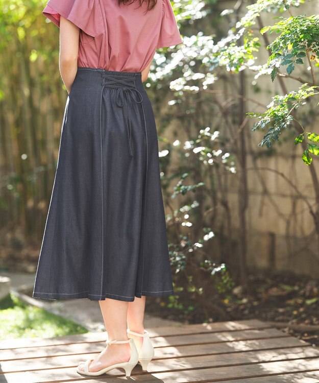 ANY SIS S 【低身長企画】レースアップナローフレア スカート シャンブレー