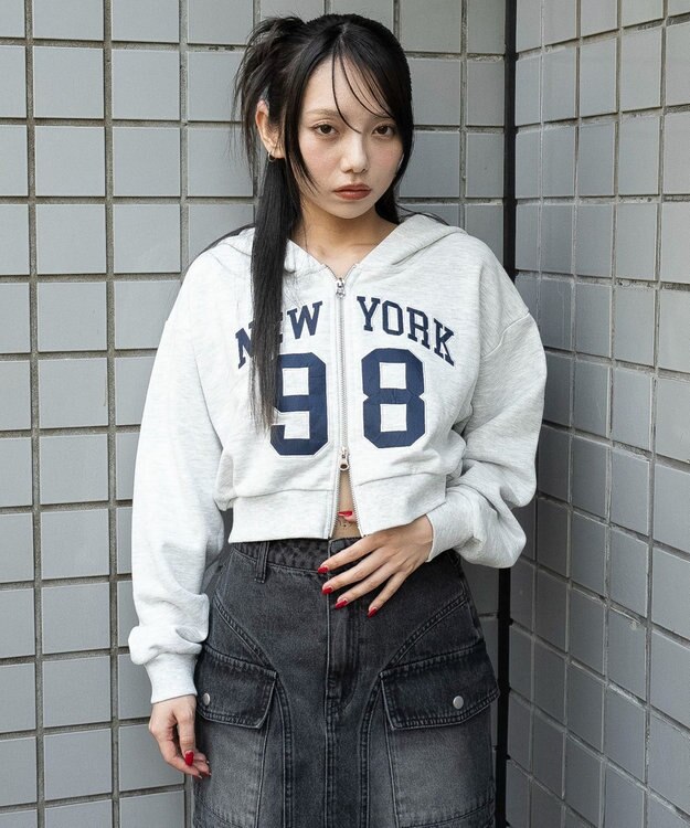 WEGO グラフィックショートZIPパーカー アッシュグレー