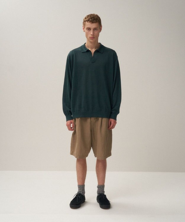 ATON COTTON LINEN VOILE | ツータックイージーショーツ - UNISEX CAMEL