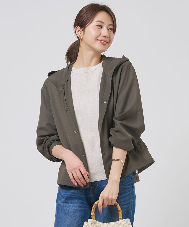 J.PRESS LADIES S RELAXION Sheer ボイル フーデッド ジャケット カーキ系
