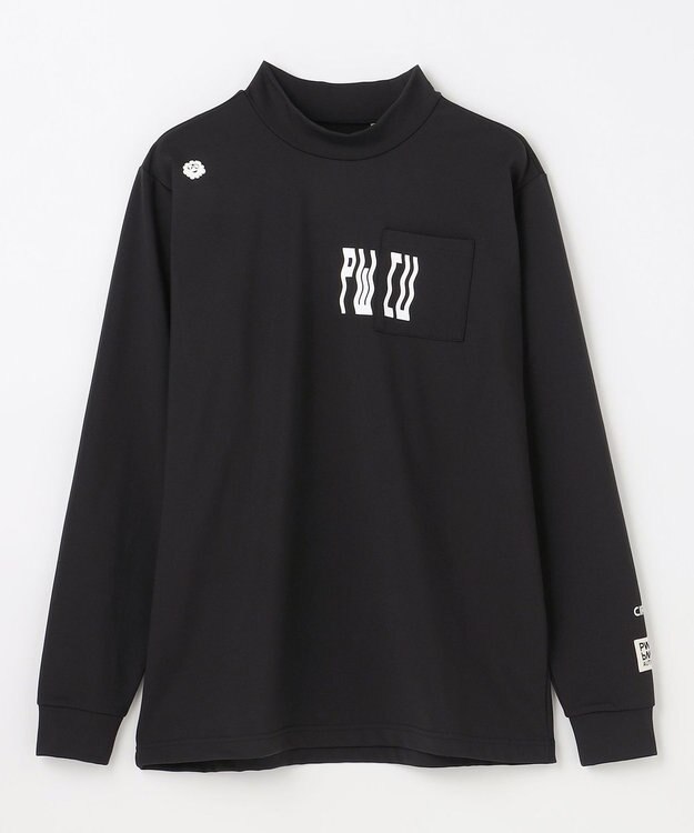 PW CIRCULUS 【裏起毛であたたか】【MEN】WAVY LOGO  裏起毛ロングスリーブモックネックT ゴルフ ブラック系