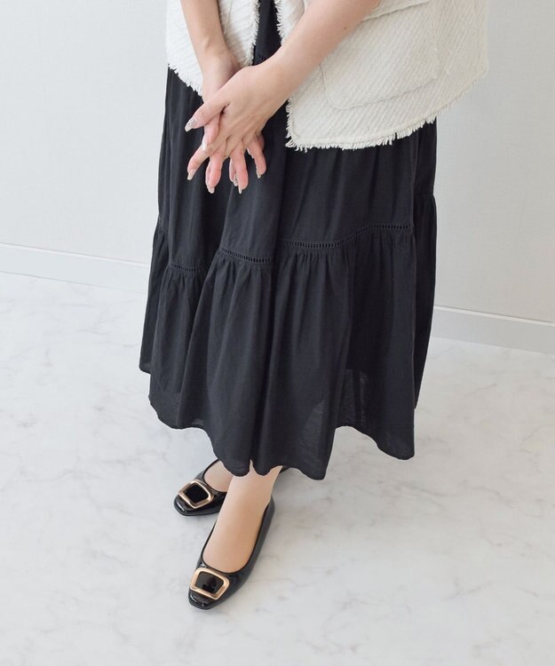 Bridget Birkin 【Bridget Birkin】スクエアバックルフラットシューズ ブラックエナメル