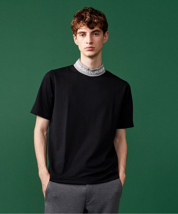 23区GOLF 【WEB限定】【MEN】【吸水速乾/UVケア】襟ロゴ モックネックシャツ ブラック系