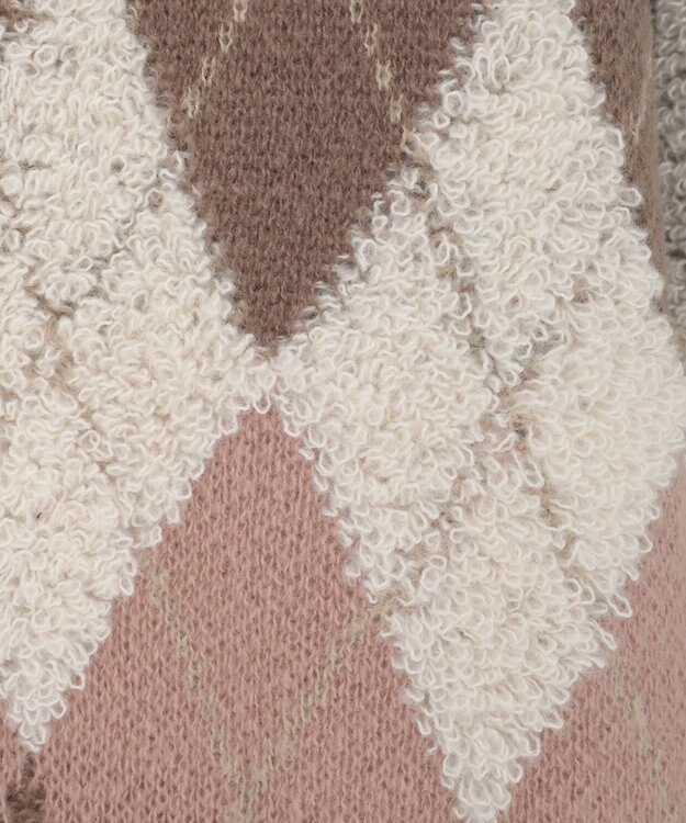 earth music&ecology ループ編みアーガイルカーディガン Mocha