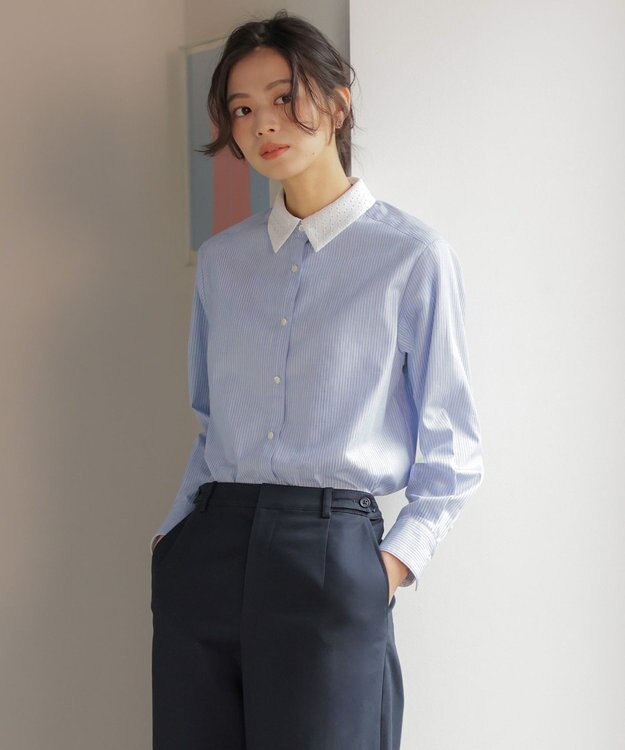 J.PRESS LADIES 【WEB限定カラーあり・2way】エステネージュ TYPEWRITER STRIPE シャツ サックスストライプ系