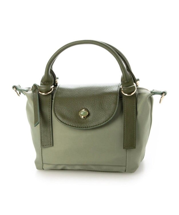 UNBILLION ペルケ perche / ナイロン×牛革かぶせジェムストーン2wayショルダーバッグ グリーン