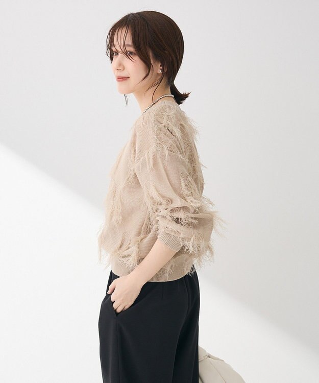 Green Parks フリンジニットプルオーバー Gray Beige