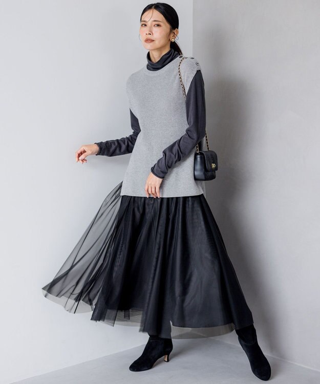 23区 【洗える】コットンカシミヤ ニットベスト ライトグレー系