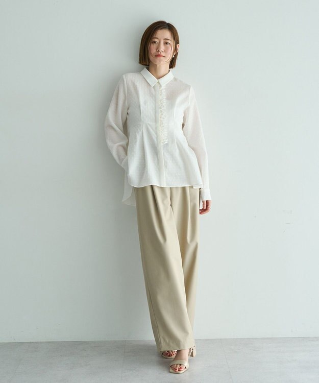 YECCA VECCA パールジャガードペプラムブラウス Off White