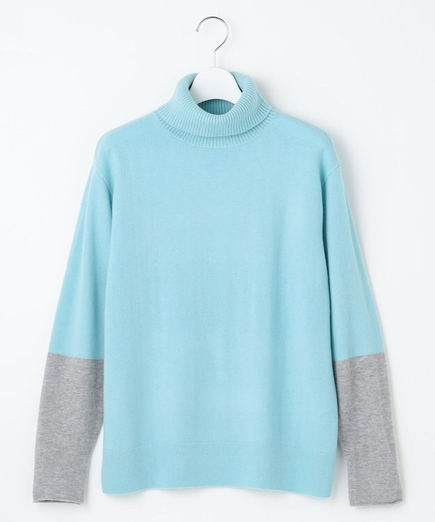 自由区 【洗える】セミウーステッドウールタートルネック ニット メンソール×ライトグレー