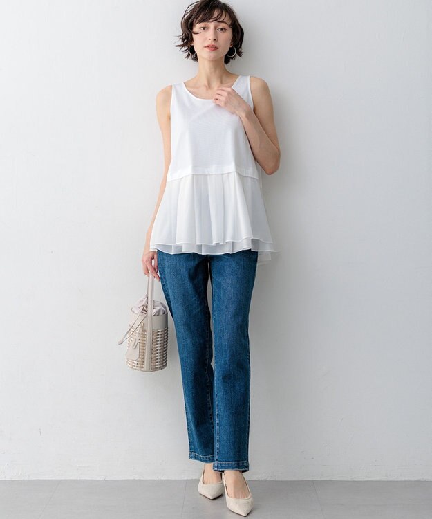 23区 ナチュラルコットンベア シアーペプラム タンクトップ ホワイト系