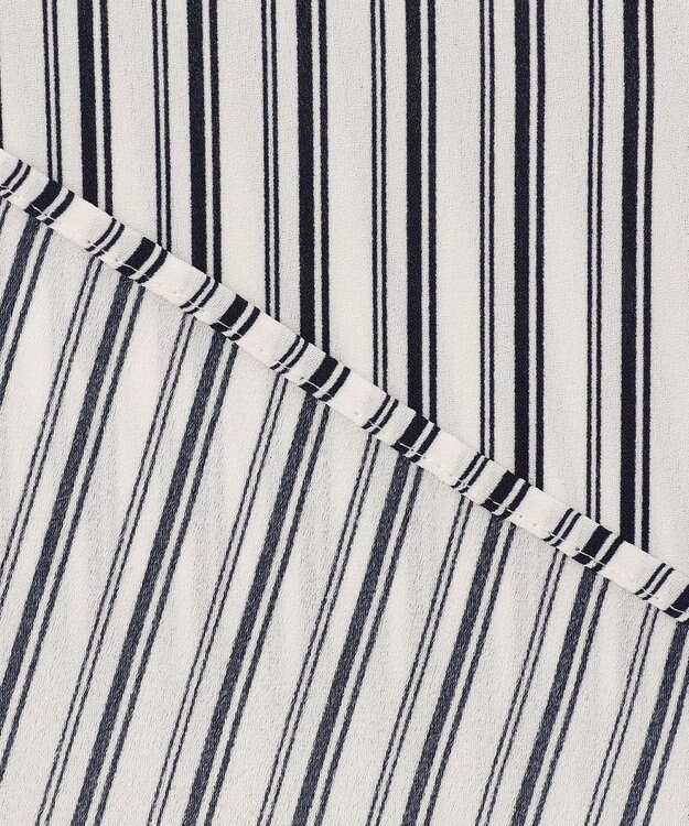 23区 【洗える】ランダムストライププリント キーネック ブラウス ホワイト系ストライプ